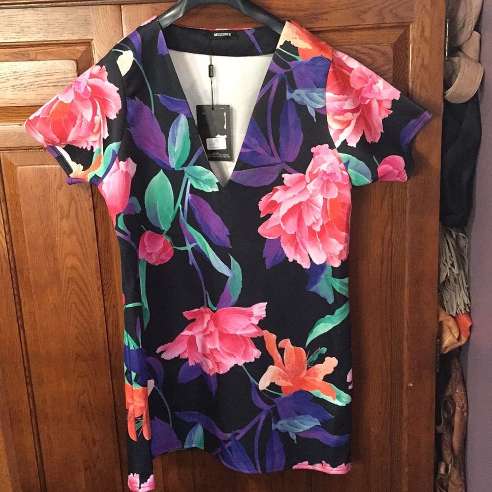 Nwt missguided colorful floral v scuba dress 12